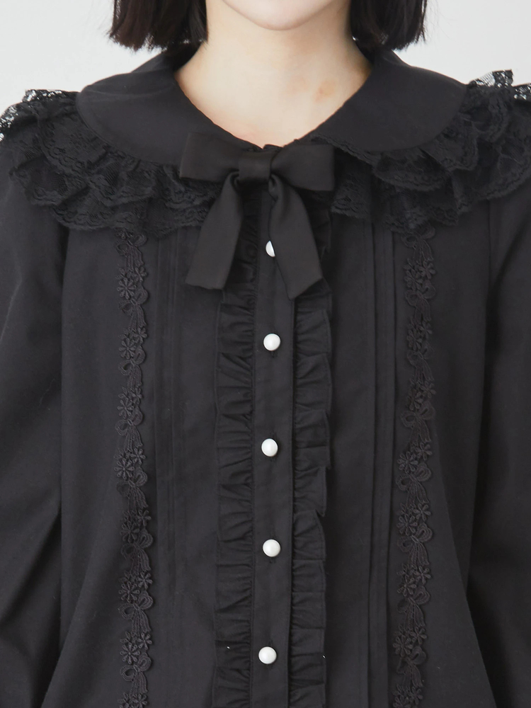 AD2022 23SS チュールフリルデザイン丸襟半袖ブラウス 黒 CI81X44P_L.jpg