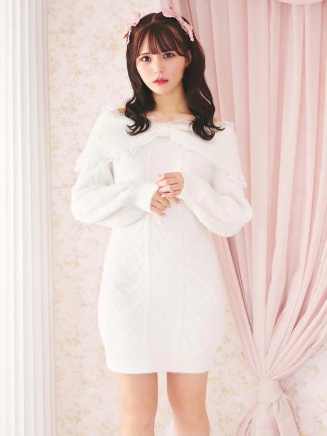 フェザーリボンニットオフショルワンピース - Ank Rouge(アン  