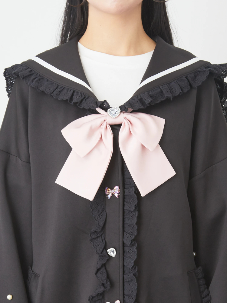 Favorite IRO+IRO くしゅくしゅ リボン ジャージ 黒 パーカー Favorite IRO+IRO くしゅくしゅ リボン ジャージ 黒 パーカー
