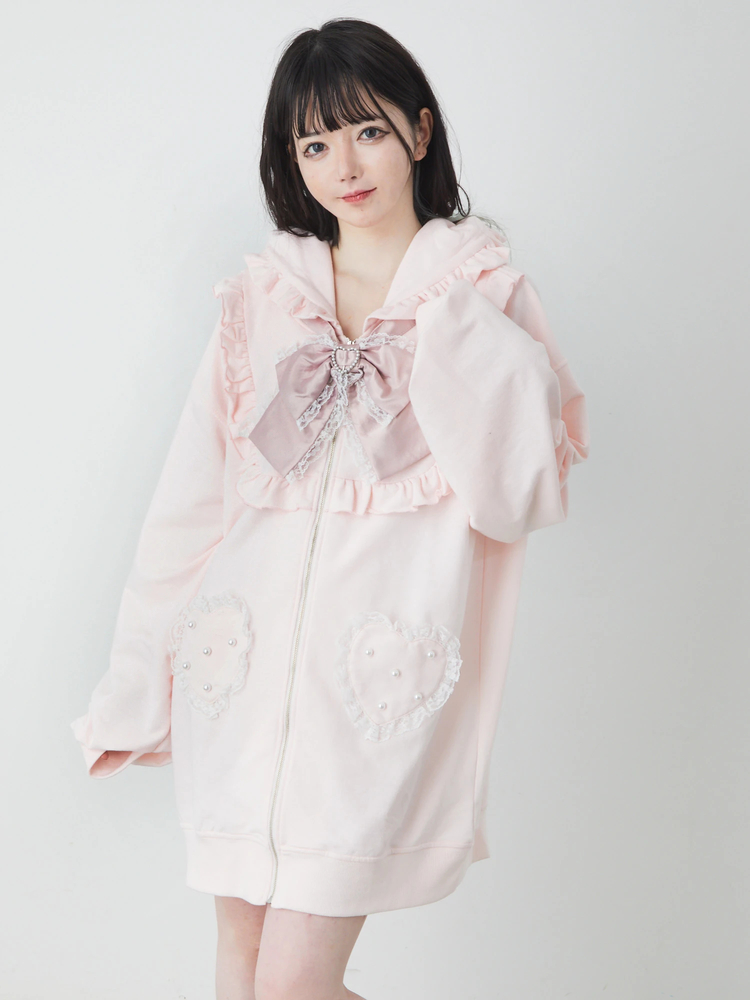 Ank Rouge ネコちゃんBigパーカー B(ホワイト×ピンク) ネコちゃんBigパーカー - Ank Rouge(アンクルージュ)のパーカ