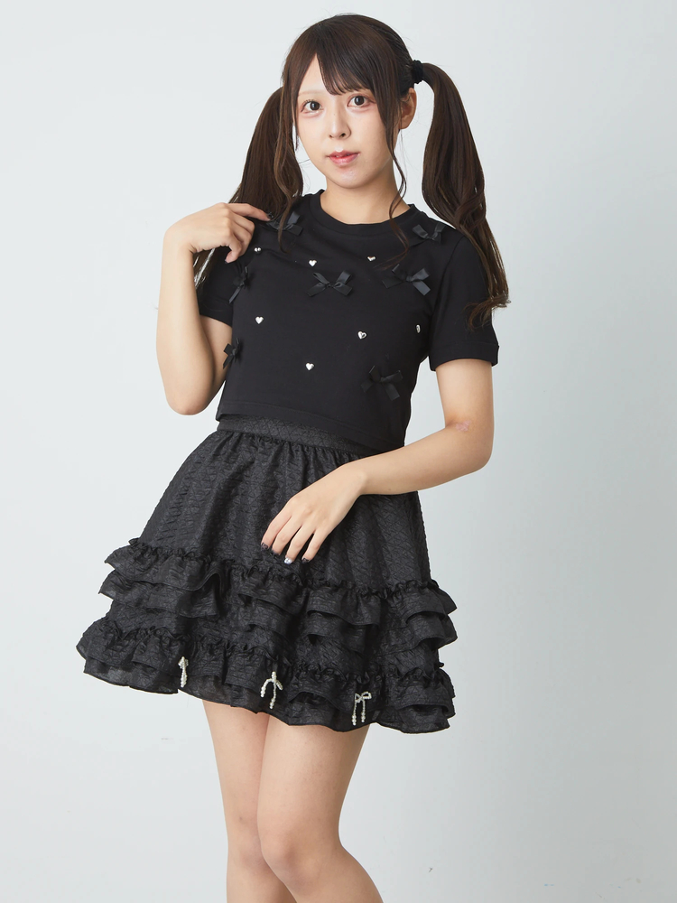 新品未使用　可愛い♪リボンとパールのスカート リボンパールチェーンレースフリルスカート – レディース