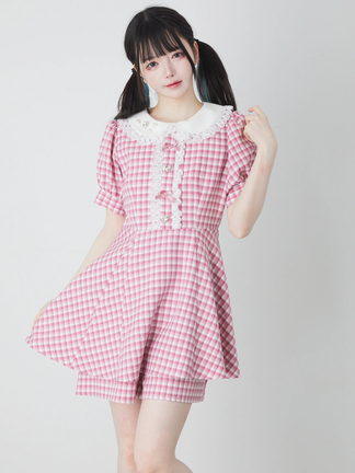 Ank Rouge アンクルージュ　ポンチョ　フェイクファー　ピンク　チェックM ファーリボンバレッタ - Ank Rouge(アンクルージュ)のヘッド