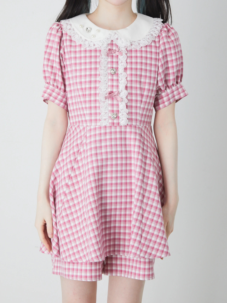 リボンチェックコンビネゾン - Ank Rouge(アンクルージュ)のワンピース