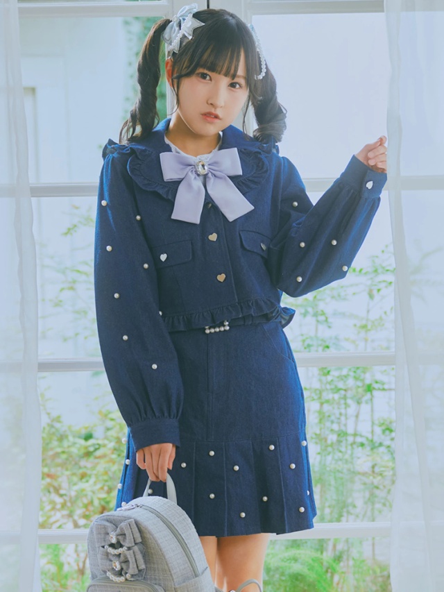 パールプリーツデニムスカート - Ank Rouge(アンクルージュ)のデニム  