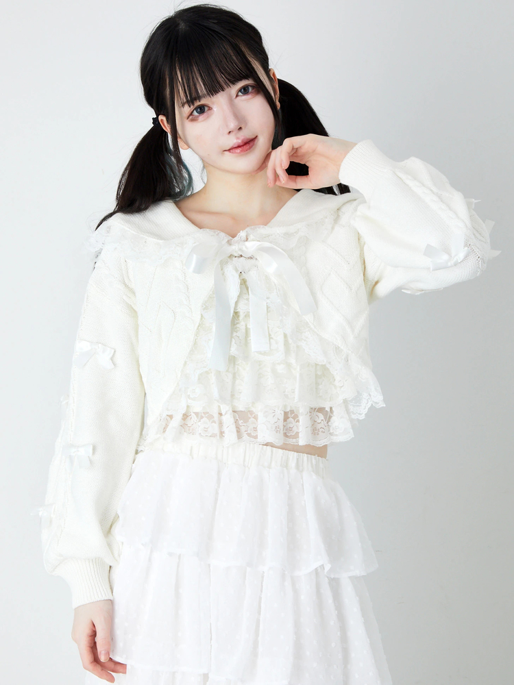 【未使用】Ank Rouge　お袖リボンボレロニットカーディガン　M　ホワイト お袖リボンボレロニットカーデ - Ank Rouge(アンクルージュ)のカーデ