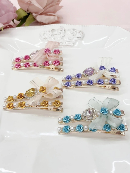 リボンローズクリップSet(オレンジ)