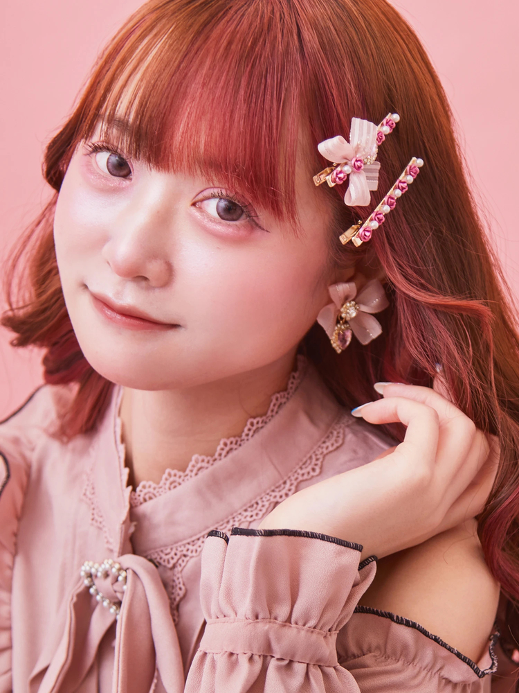 ハートビジューリボンピアス - Ank Rouge(アンクルージュ)のピアス