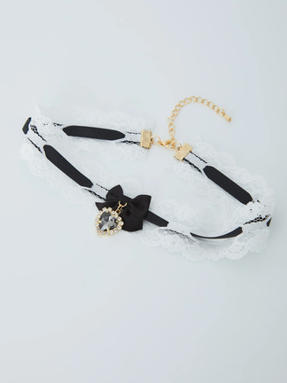 megpony♡ハート2色トリミングリボンチョーカー10本＋1本 Princess Melody】いちご×ハートレースりぼん2個SET - BLK