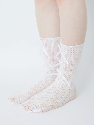 cnorahk レースバックリボンソックス レースレディース Lace Ladies 【4足セット】バックリボンメロウ