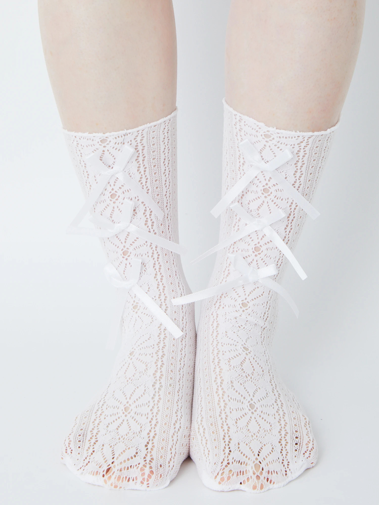 レース編みリボンソックス - Ank Rouge(アンクルージュ)のソックス