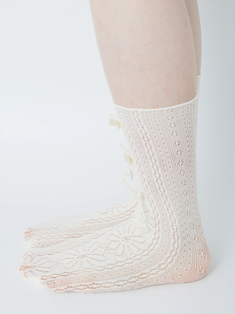 レース編みリボンソックス - Ank Rouge(アンクルージュ)のソックス