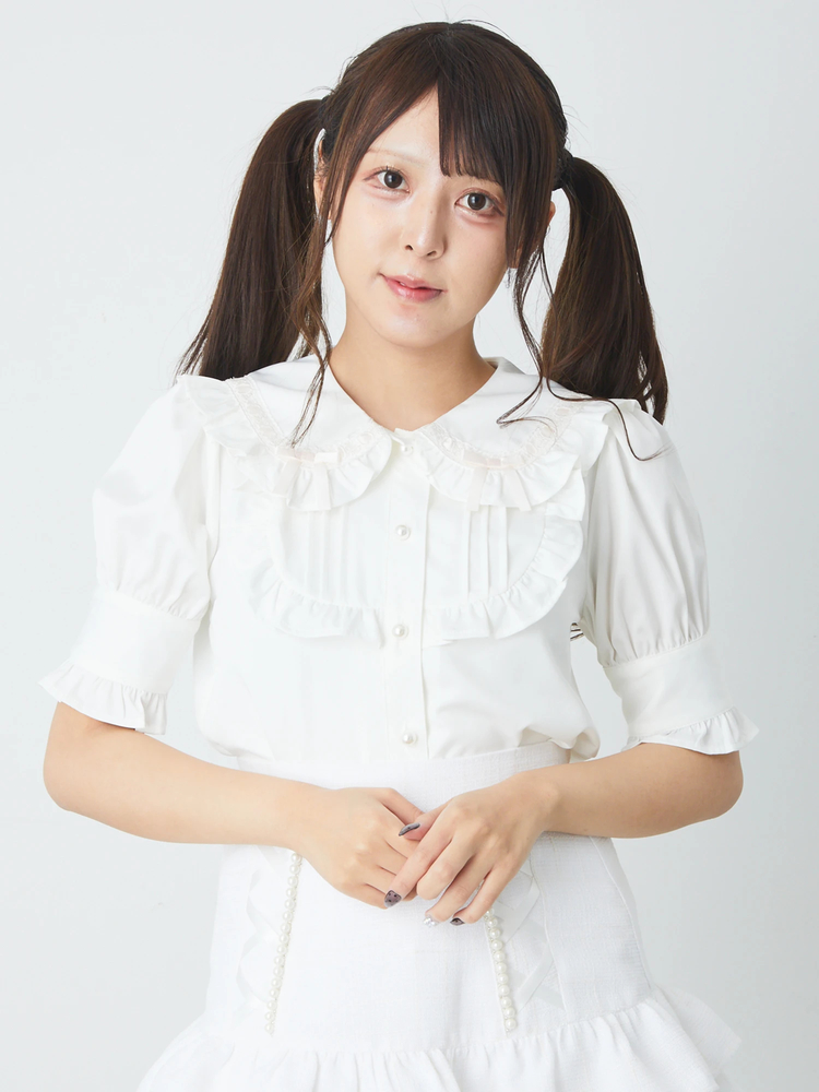 AnkRouge アンクルージュ 白 フリル リボン付き トップス レディース おリボンセットアップ - Ank Rouge(アンクルージュ)の