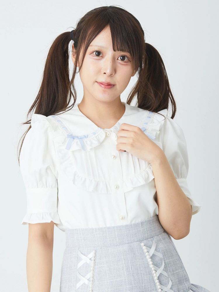 AnkRouge アンクルージュ 白 フリル リボン付き トップス レディース おリボンセットアップ - Ank Rouge(アンクルージュ)の