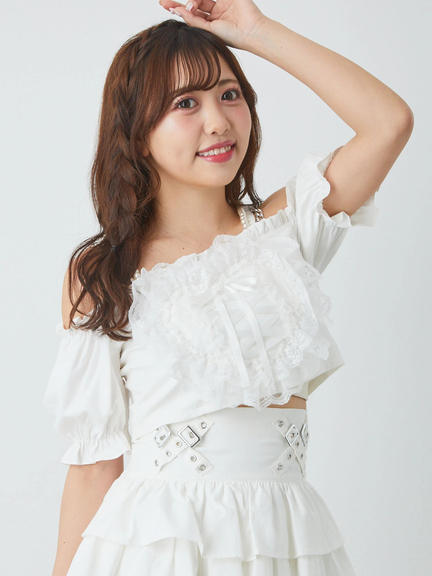 ハートスピンドルオフショルTOPS(ホワイト)