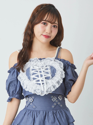GOLDS♡ キラキラビジュー♡ハートバックル付き肩出しオフショルダートップス 368115048f86edce7d67f97af3bc0d