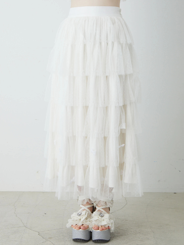 美品✨インゲボルグ♡フリルロングスカート　ペチスカート　レース　リボン　フレア 美品✨インゲボルグ♡フリルロングスカート ペチスカート レース