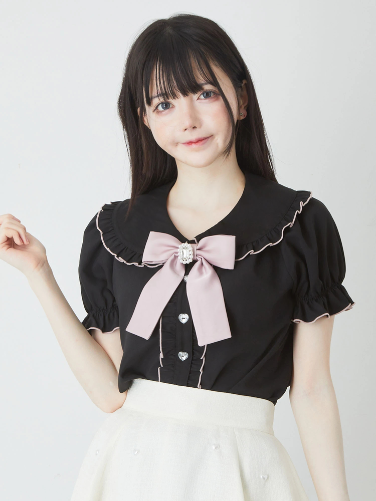 サテンリボン丸えりブラウス - Ank Rouge(アンクルージュ)のシャツ