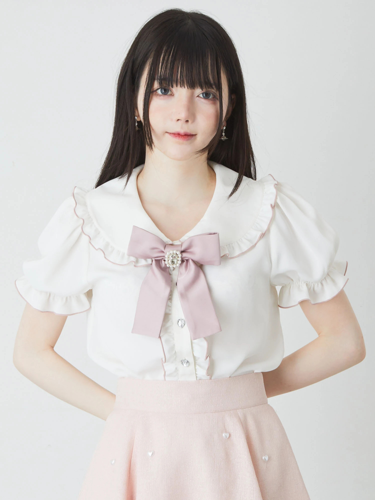 サテンリボン丸えりブラウス - Ank Rouge(アンクルージュ)のシャツ