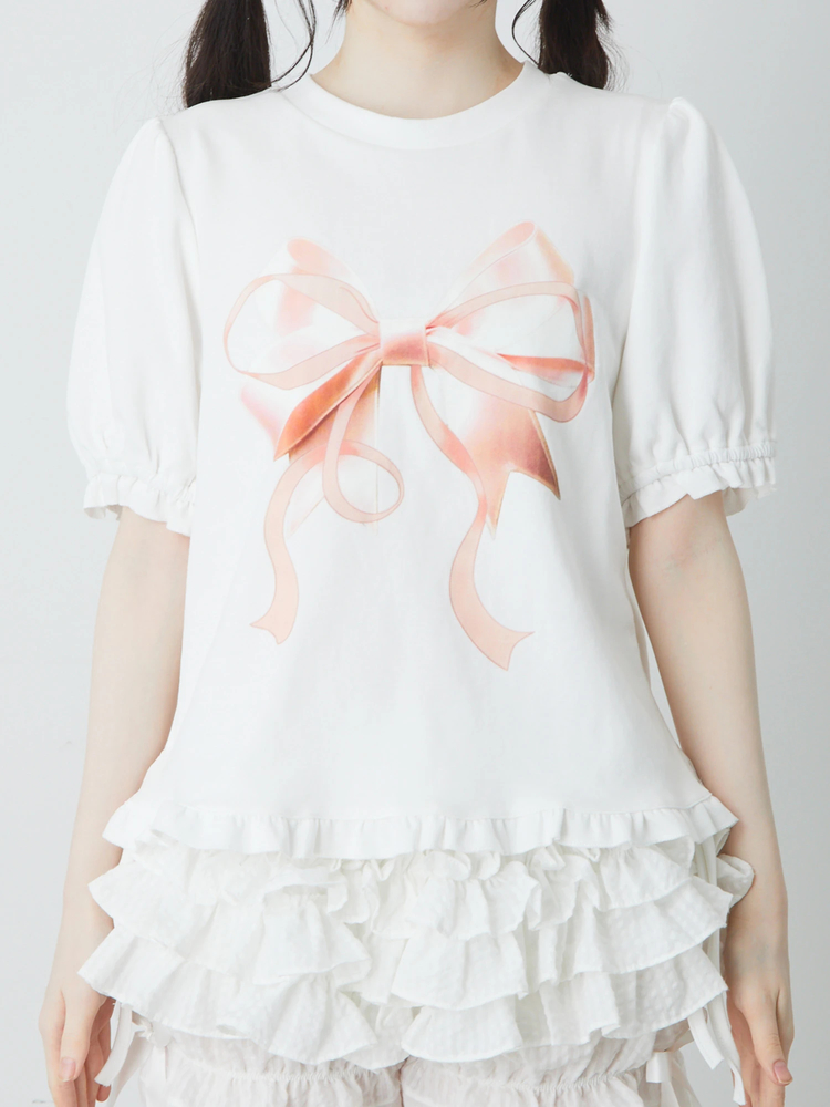 ❁⃘00s coquette バレエコア リボンカットソー バレエコアリボンTE - Ank Rouge(アンクルージュ)のTシャツ