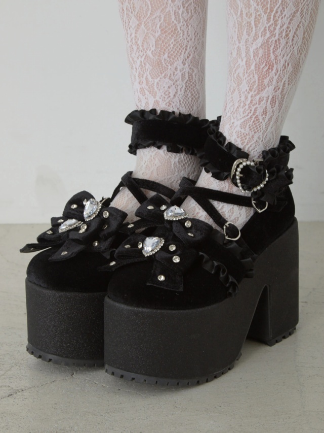 キラキラビジューベロアリボン厚底シューズ - Ank Rouge(アン  