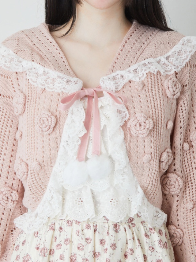 LIZLISA バックリボン ピンク トップス ニット ラメ かぎ編み 