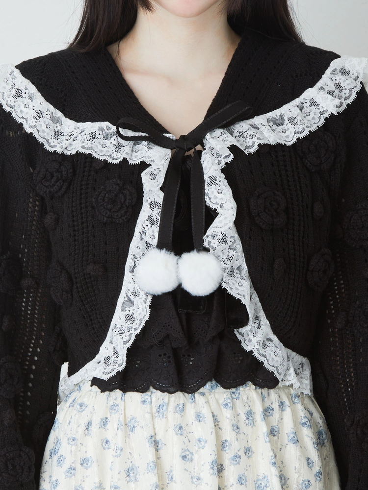 鍵編みお花モチーフニットボレロ - Ank Rouge(アンクルージュ)のカーデ