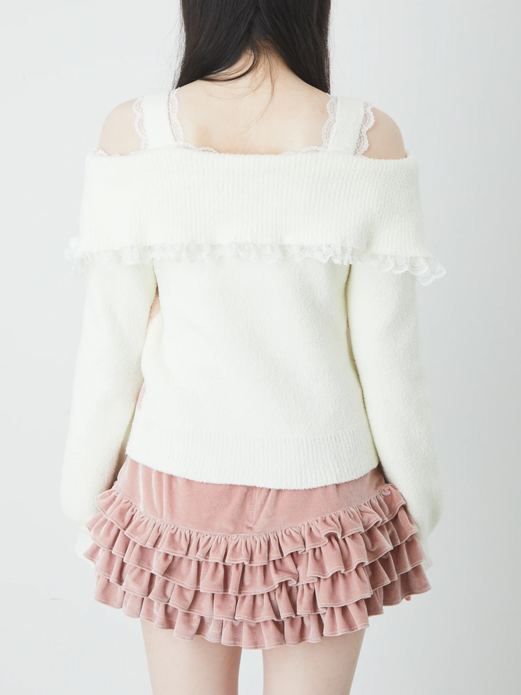 ★Julier★ 新品未使用 天竺オフショルプルオーバー レース切り替えオフショルフェザーニット - Ank Rouge(アン