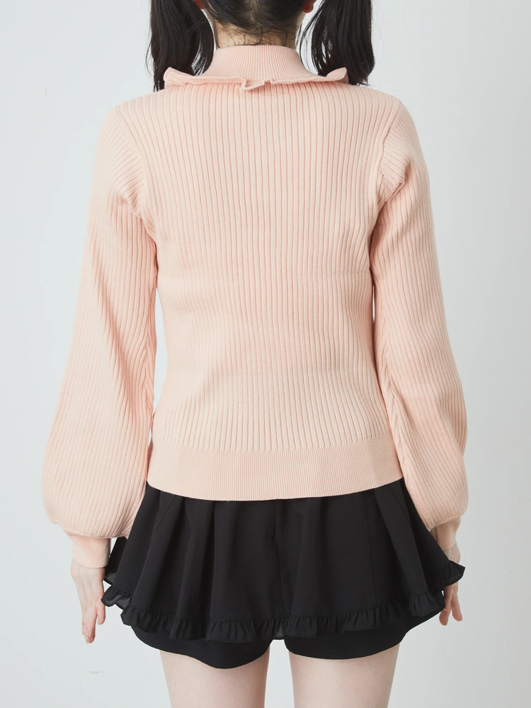 みー　クレージュピンクフリルアンサンブルリブ編みニット オフショルフリルニットTOPS - Ank Rouge(アンクルージュ)の