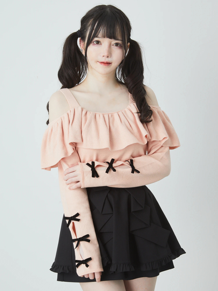 オフショルフリルニットTOPS(アイボリー)