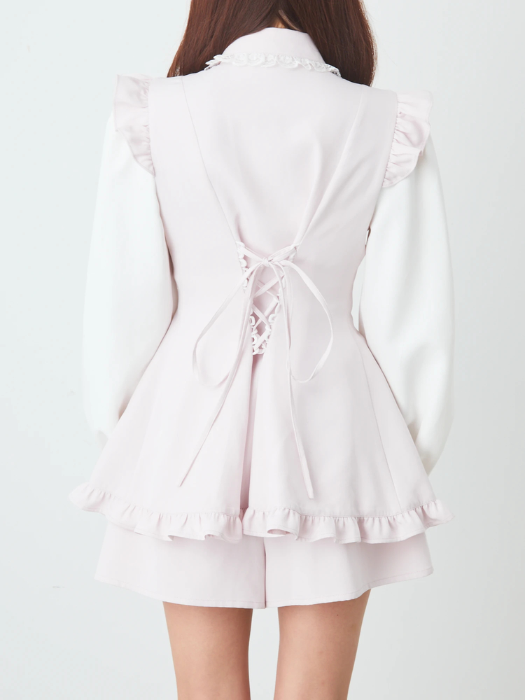 Maya Hansen リボンフリルワインレッドコルセット ミックス フェザー