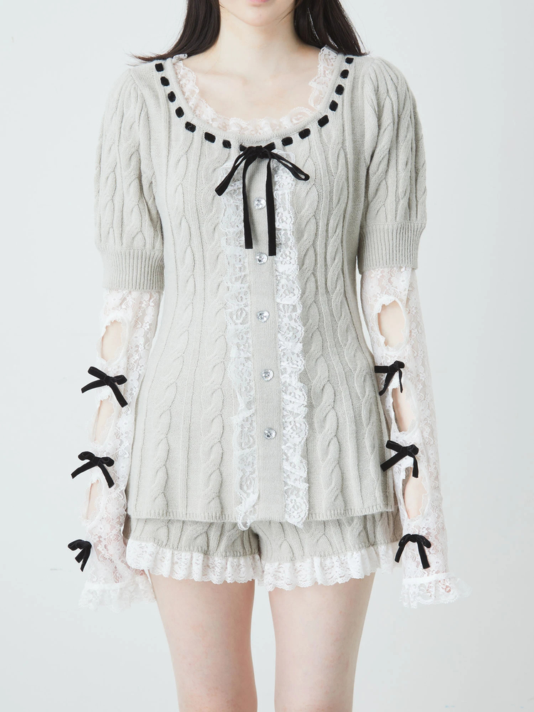 AP STUDIO ベージュ リブニットケープ　 フリーサイズ　完売品 ケーブル編みバイアスデザインニット(ニット・セーター) | a.v.v