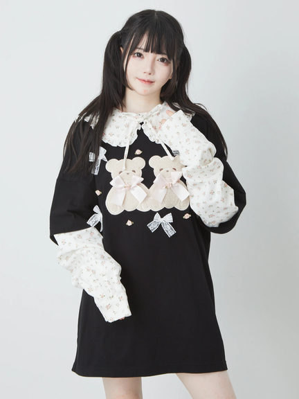 ローズリボンくまちゃんロンTe(アイボリー)