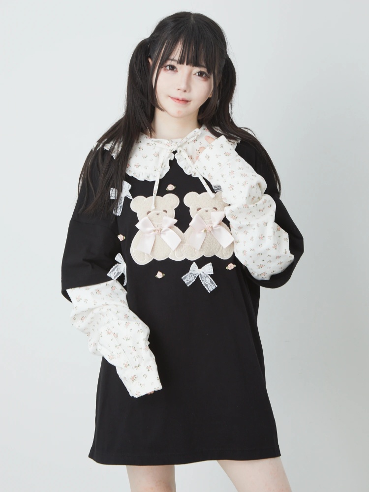 ローズリボンくまちゃんロンTe - Ank Rouge(アンクルージュ)のTシャツ 