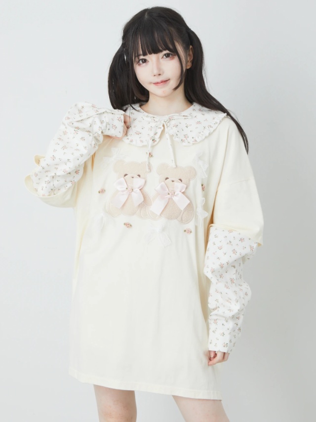 ローズリボンくまちゃんロンTe - Ank Rouge(アンクルージュ)のTシャツ 