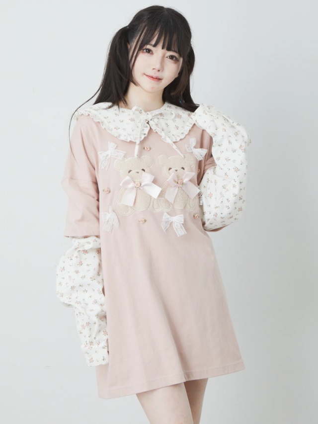 ローズリボンくまちゃんロンTe - Ank Rouge(アンクルージュ)のTシャツ 
