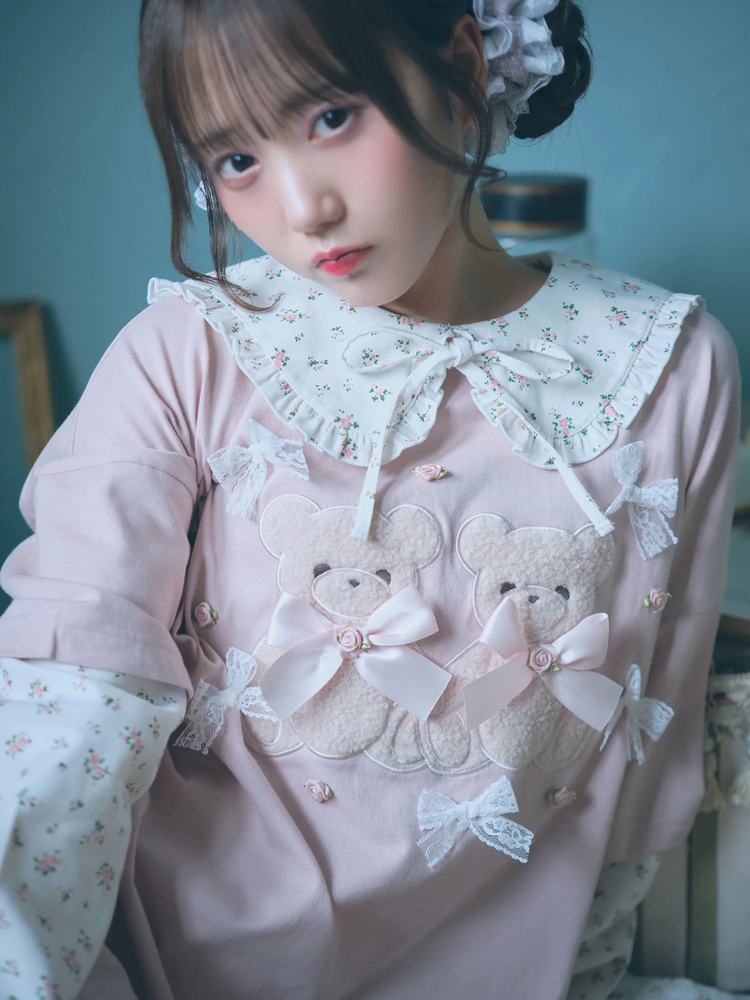 ローズリボンくまちゃんロンTe - Ank Rouge(アンクルージュ)のT