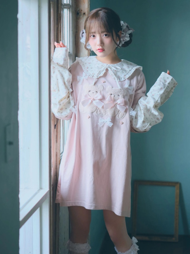 ローズリボンくまちゃんロンTe - Ank Rouge(アンクルージュ)のTシャツ 