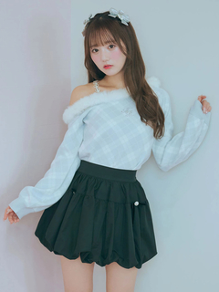 ファーオフショルチェックニットプルオーバー