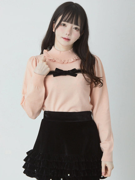 フロントベロアリボンニットTOPS(アイボリー)