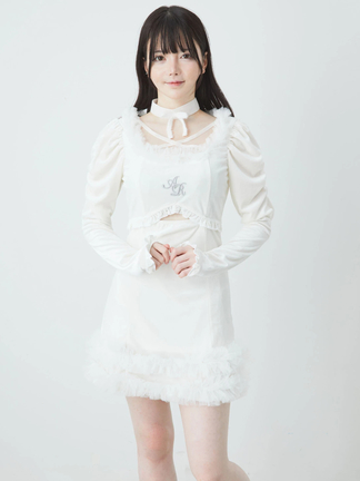 Ank Rougeアンクルージュ チュールフリルフロントあきベロアOP ホワイト チュールフリルフロントあきベロアOP - Ank Rouge(アンクルージュ)の