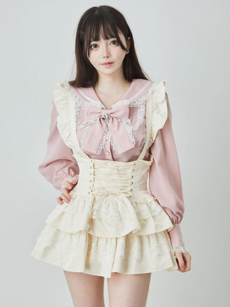 エムアールコルセット】ドット柄フェアリーワンピース アイボリー