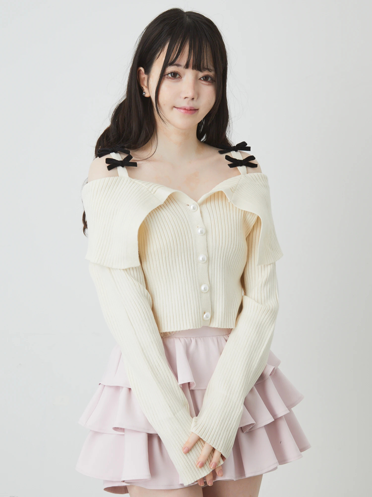 【全2色】シースルーリボントップ　アイボリー ブラック【see-0509btop】( lam )(240513) レースリボンニットTOPS - Ank Rouge(アンクルージュ)のニット