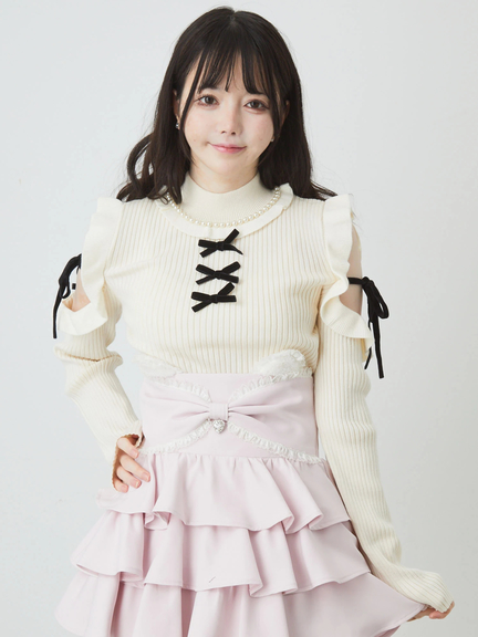 肩あきフリルリボンTOPS(アイボリー)