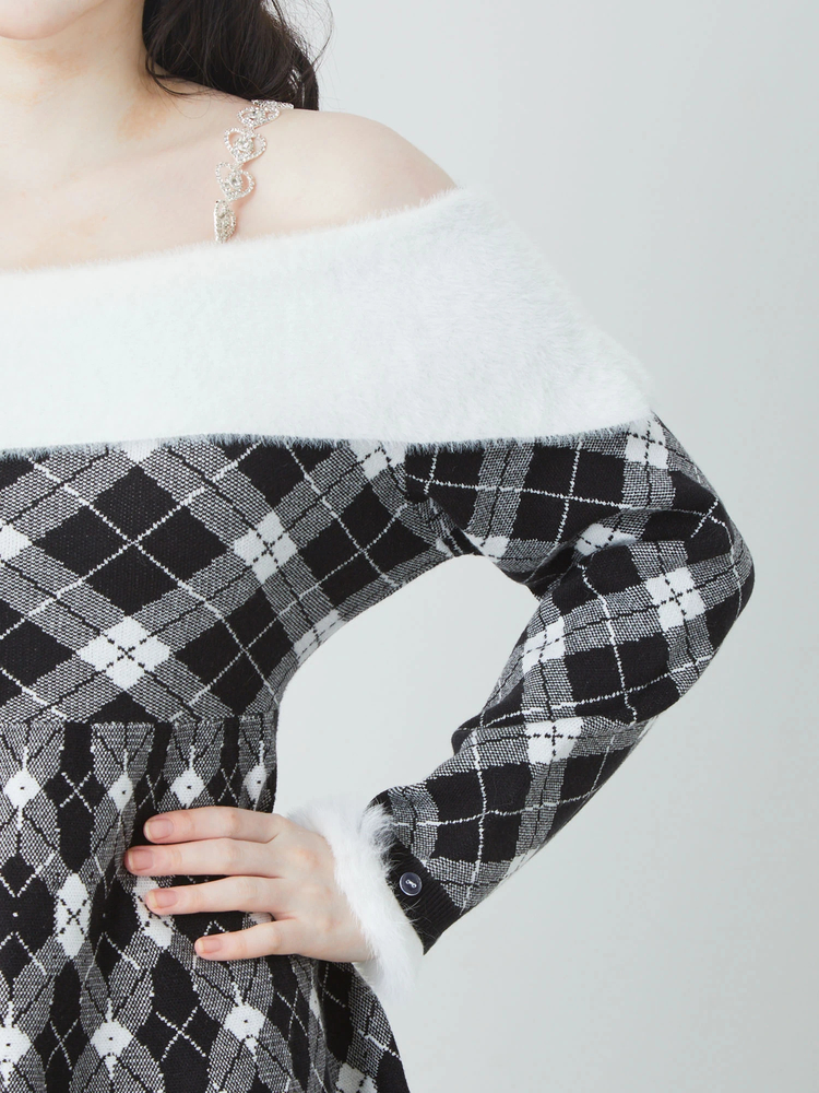 キラキラストラップチェックニットOP - Ank Rouge(アンクルージュ)の