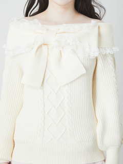 リボンオフショルニットTOPS