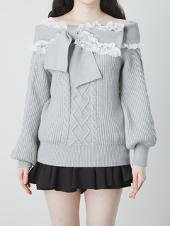 リボンオフショルニットTOPS