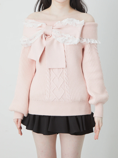 リボンオフショルニットTOPS