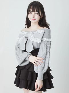 リボンオフショルニットTOPS