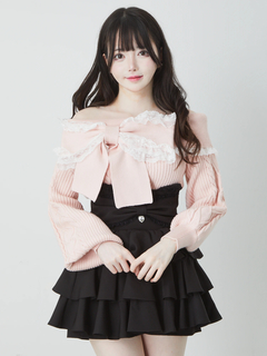 リボンオフショルニットTOPS