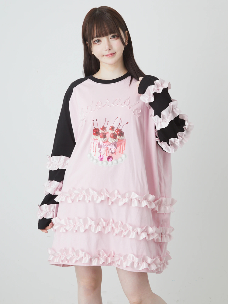 【Ankrouge】ケーキラグランロンT スパンコール アンクルージュ ケーキラグランロンTe - Ank Rouge(アンクルージュ)のTシャツ